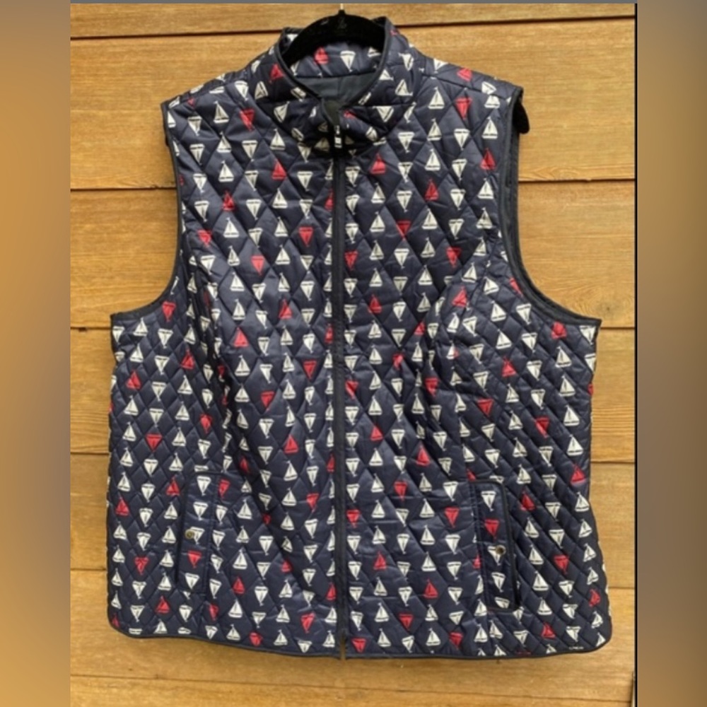 Talbots vest, zipper, navy with sail boats EUC